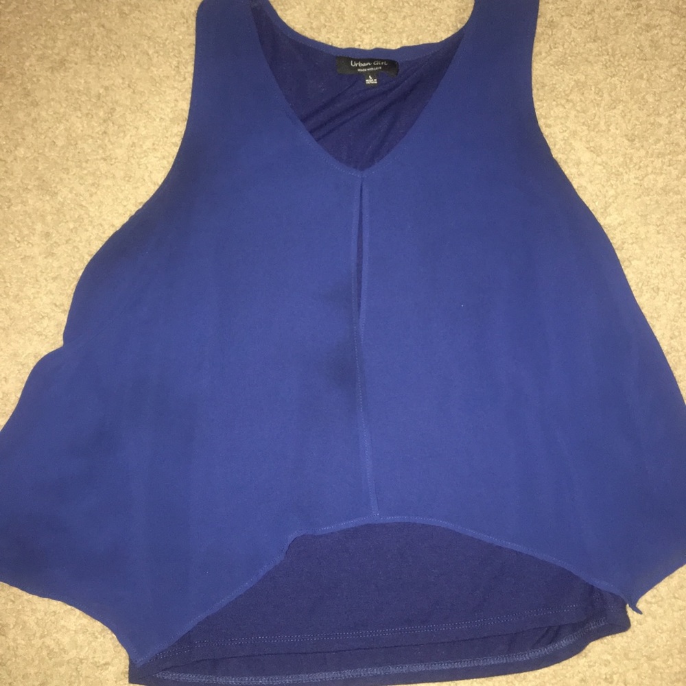 Royal blue fitted shirt with sheer top layer